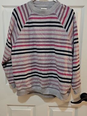 American Eagle Striped Crewneck Sweatshirt in Pink, Gray And Purple